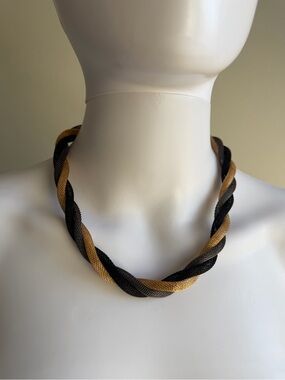 Two-Tone Black and Gold Braided Collar Necklace